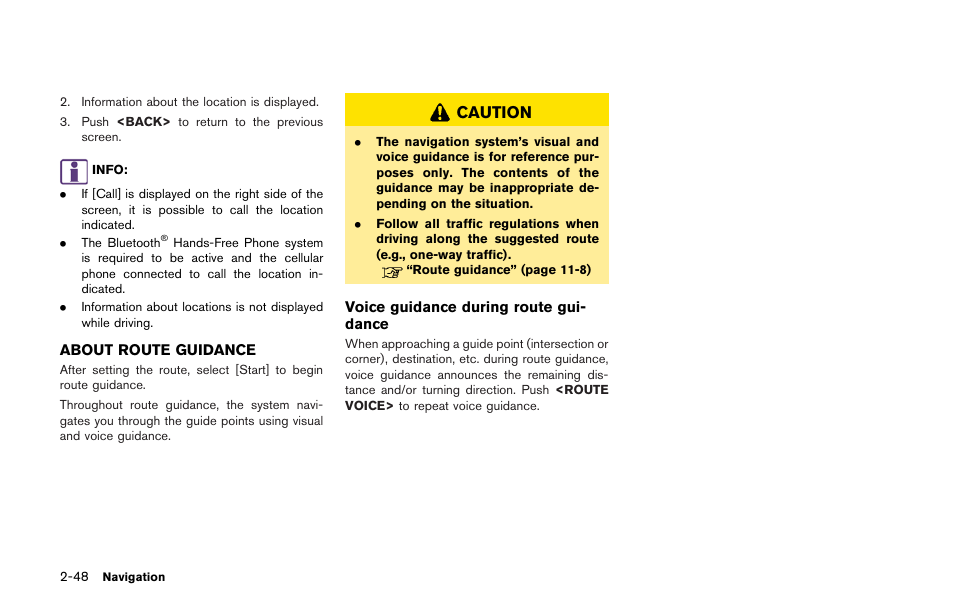 About route guidance -48, Caution | NISSAN 2013 GT R - Multi Function Display Owner's Manual User Manual | Page 76 / 315