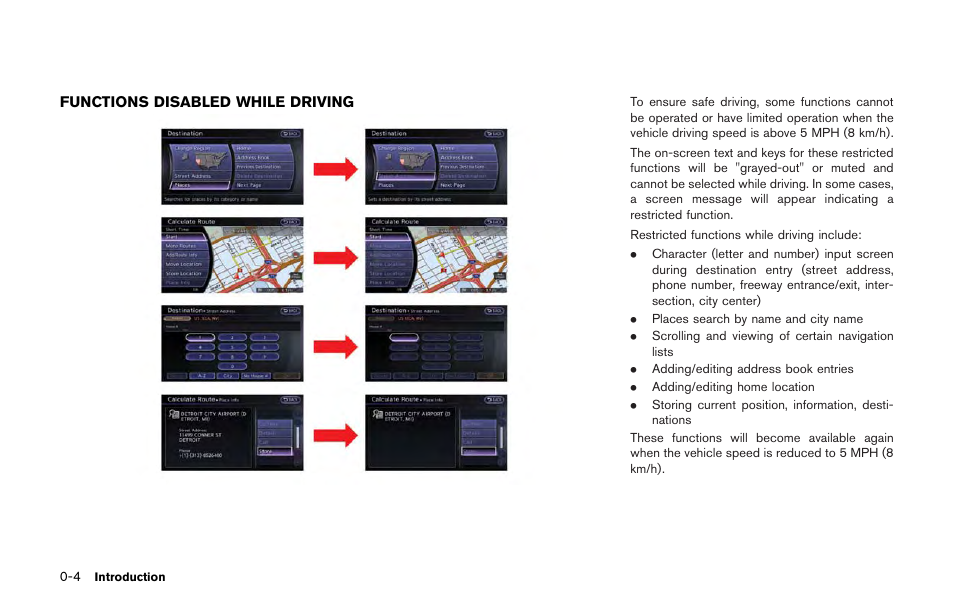 Functions disabled while driving -4 | NISSAN 2013 GT R - Multi Function Display Owner's Manual User Manual | Page 8 / 315