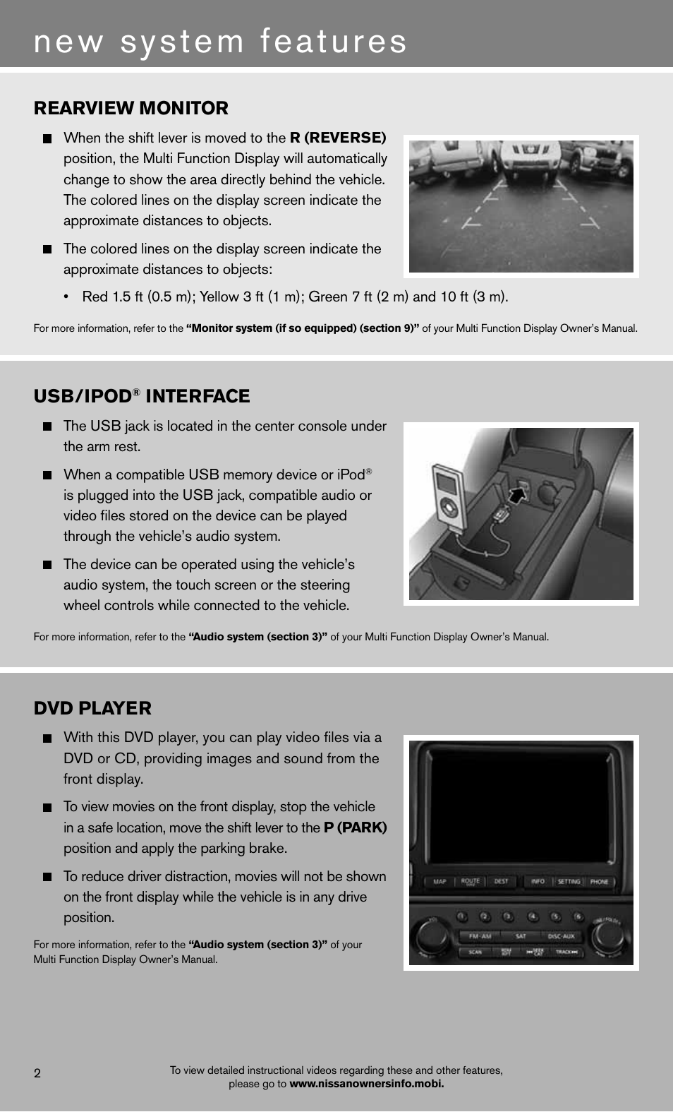 New system features, Rearview monitor, Usb/ipod | Interface, Dvd player | NISSAN 2013 GT R - Quick Reference Guide User Manual | Page 4 / 24