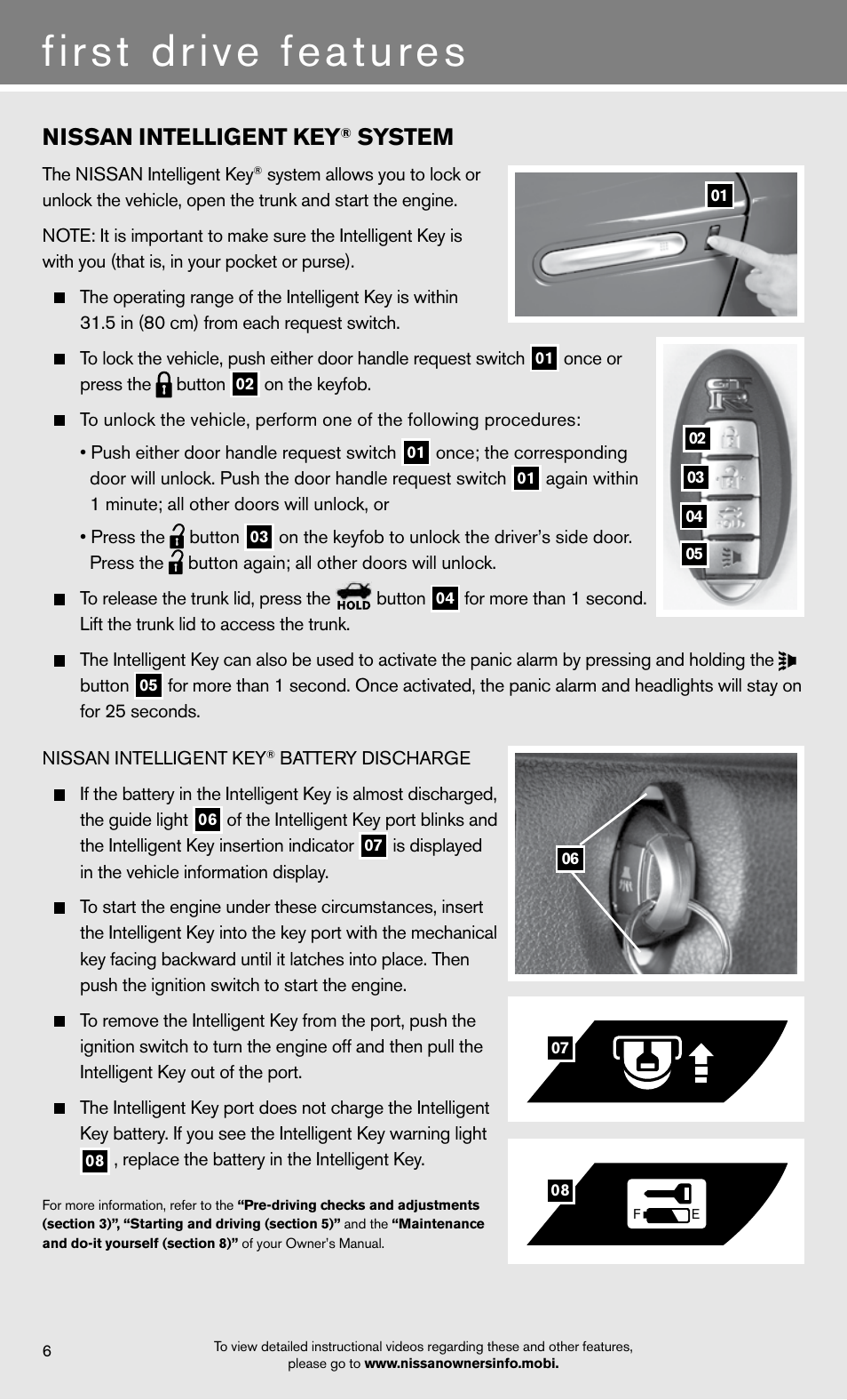 First drive features, Nissan intelligent key, System | NISSAN 2013 GT R - Quick Reference Guide User Manual | Page 8 / 24