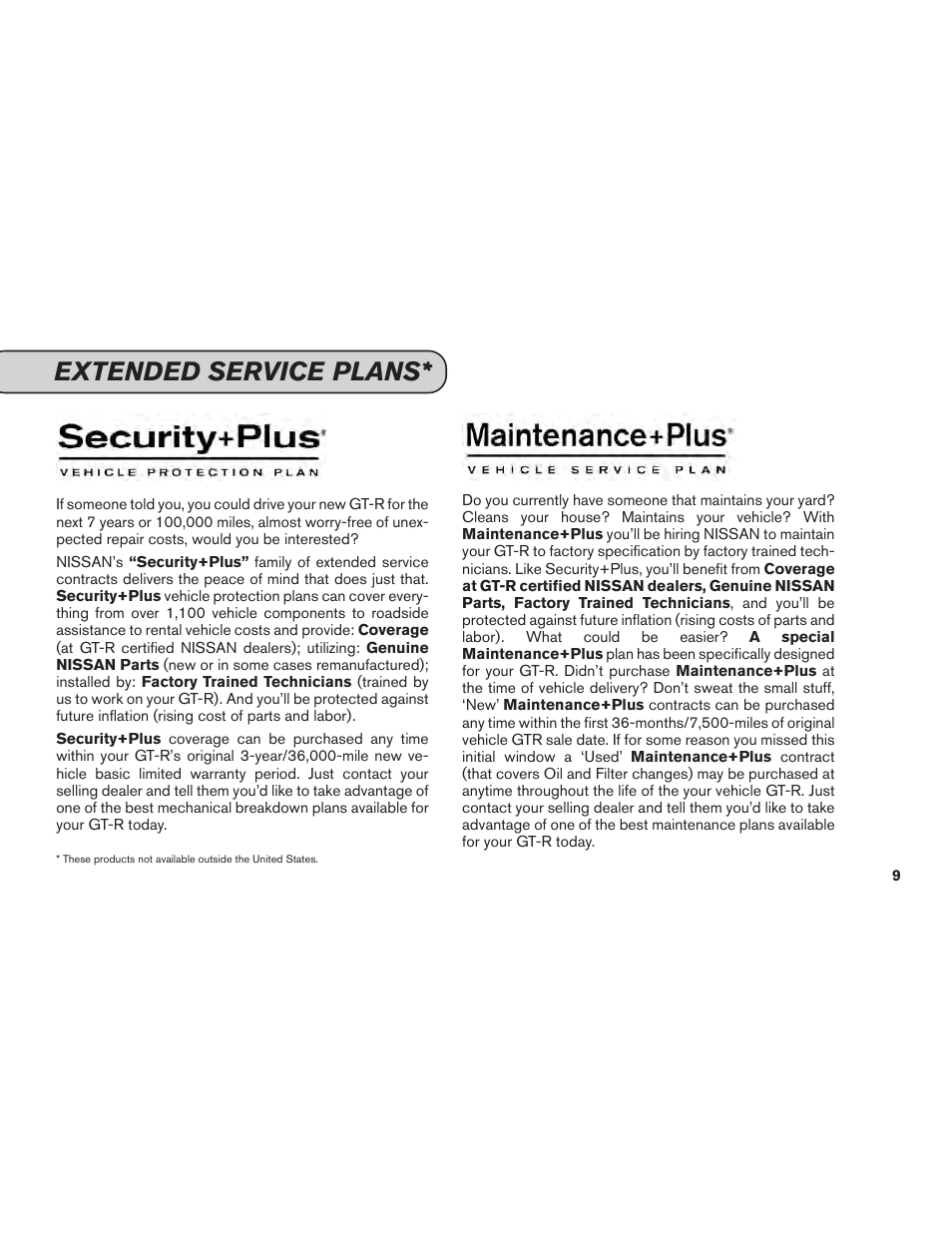 Extended service plans | NISSAN 2013 GT R - Service & Maintenance Guide User Manual | Page 10 / 79