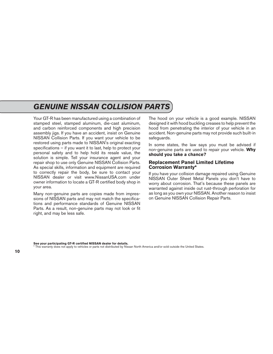 Genuine nissan collision parts | NISSAN 2013 GT R - Service & Maintenance Guide User Manual | Page 11 / 79