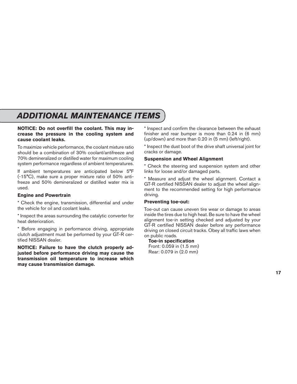 Additional maintenance items | NISSAN 2013 GT R - Service & Maintenance Guide User Manual | Page 18 / 79
