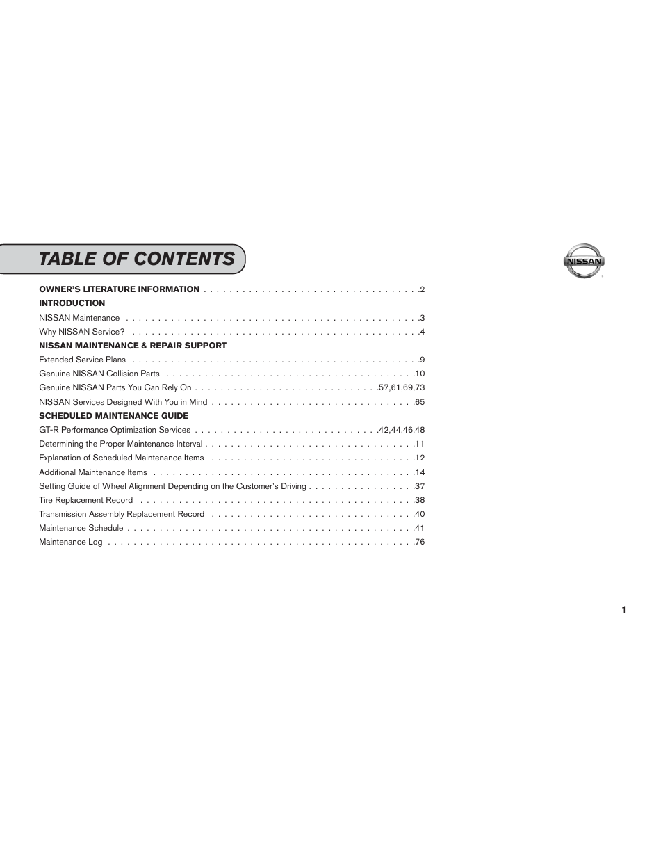 NISSAN 2013 GT R - Service & Maintenance Guide User Manual | Page 2 / 79