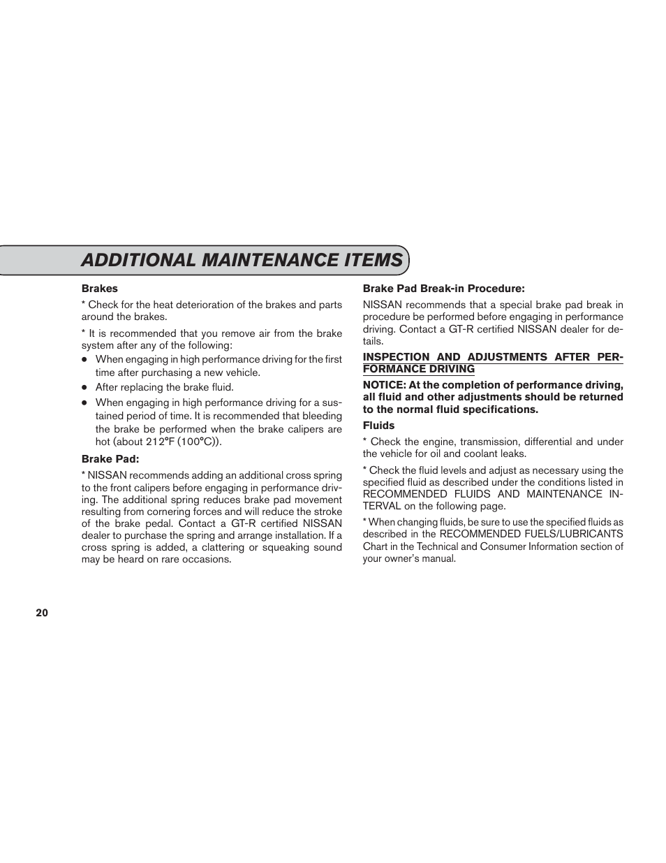 Additional maintenance items | NISSAN 2013 GT R - Service & Maintenance Guide User Manual | Page 21 / 79