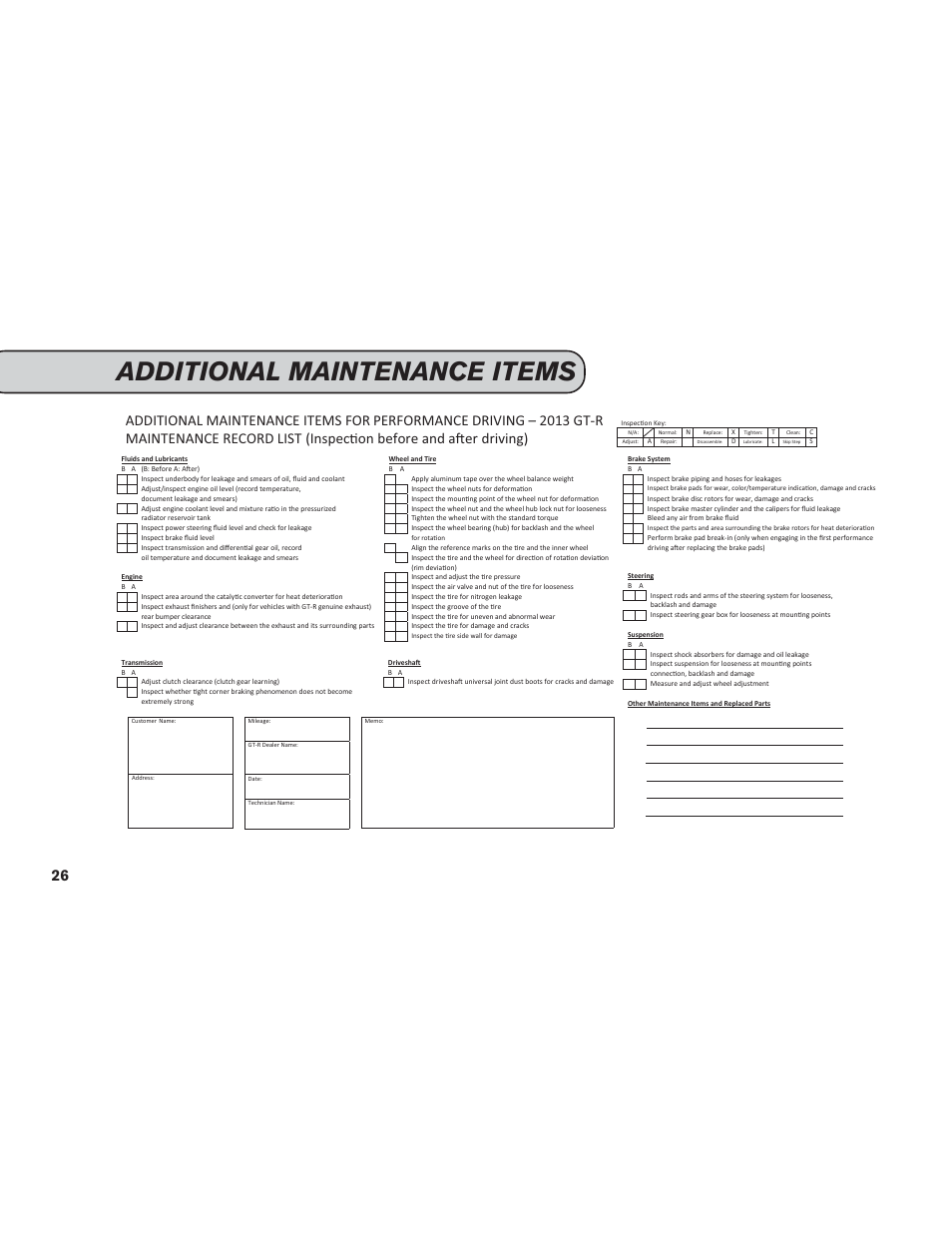 Additional maintenance items | NISSAN 2013 GT R - Service & Maintenance Guide User Manual | Page 27 / 79