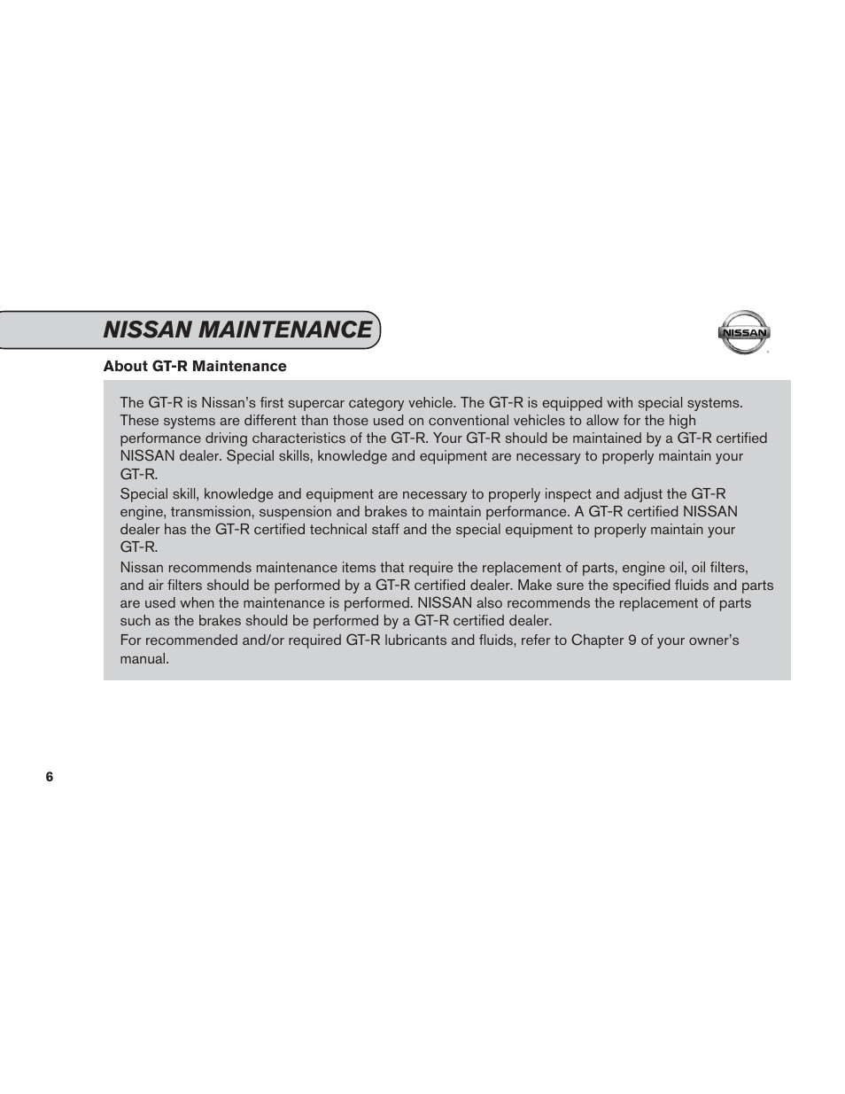 Nissan maintenance | NISSAN 2013 GT R - Service & Maintenance Guide User Manual | Page 7 / 79