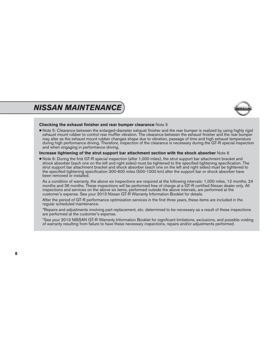 Nissan maintenance | NISSAN 2013 GT R - Service & Maintenance Guide User Manual | Page 9 / 79