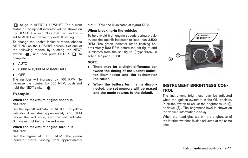 Instrument brightness control -11 | NISSAN 2014 GT R - Owner's Manual User Manual | Page 108 / 354