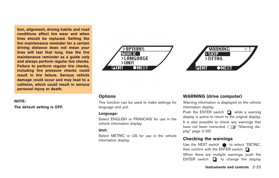 Warning (drive computer) -23 | NISSAN 2014 GT R - Owner's Manual User Manual | Page 120 / 354