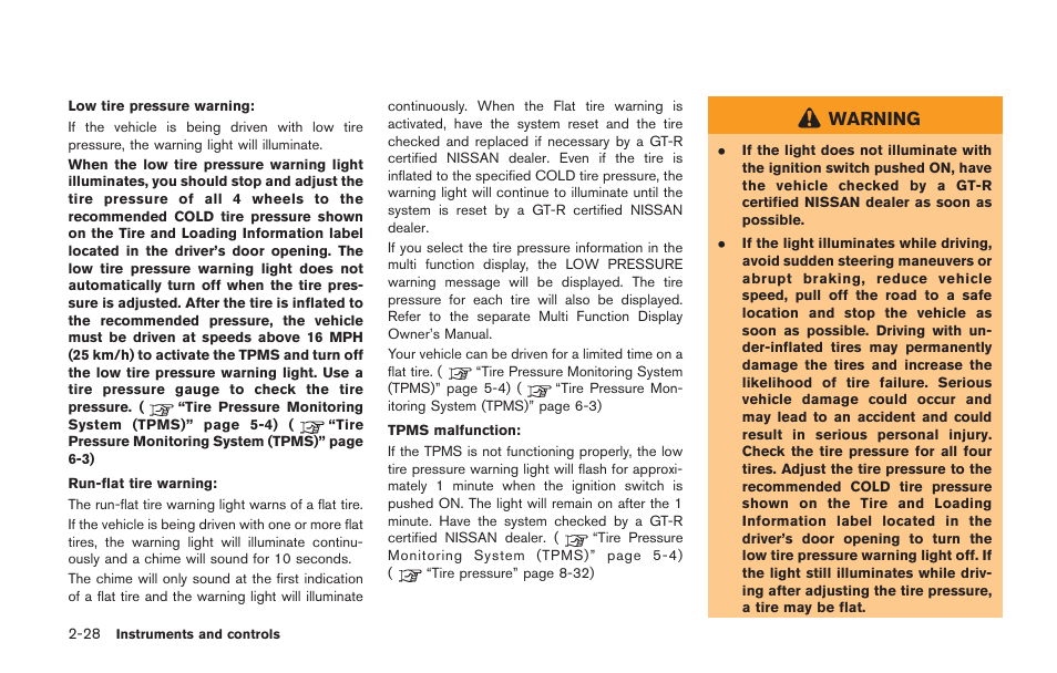 Warning | NISSAN 2014 GT R - Owner's Manual User Manual | Page 125 / 354