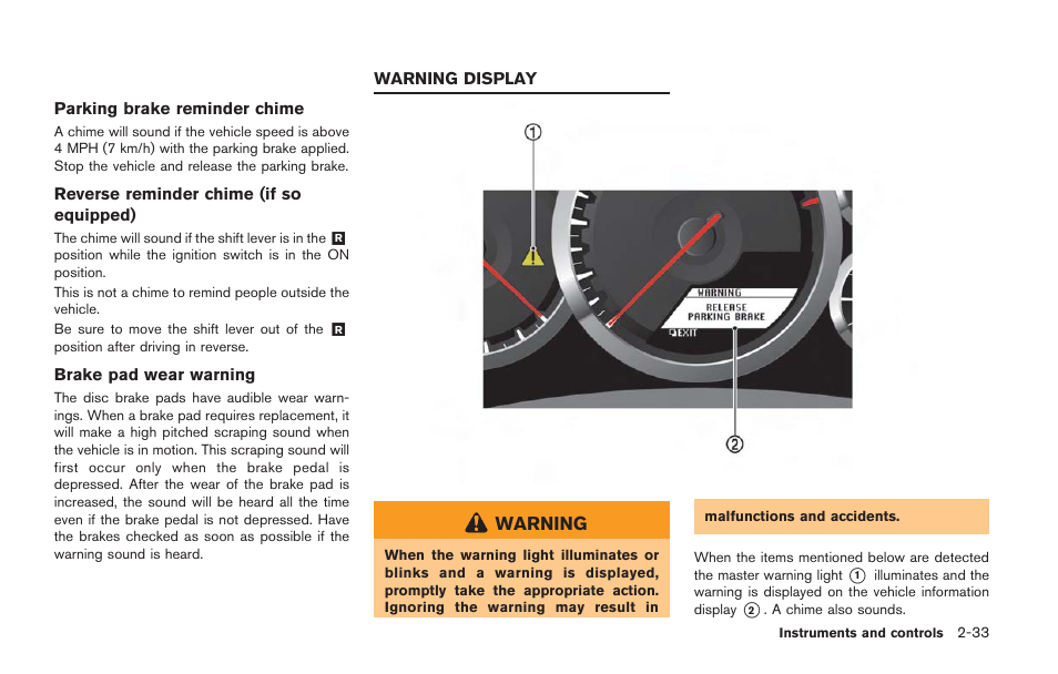 Warning display -33 | NISSAN 2014 GT R - Owner's Manual User Manual | Page 130 / 354
