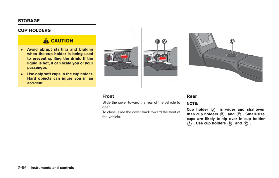 Storage -56, Cup holders -56 | NISSAN 2014 GT R - Owner's Manual User Manual | Page 153 / 354