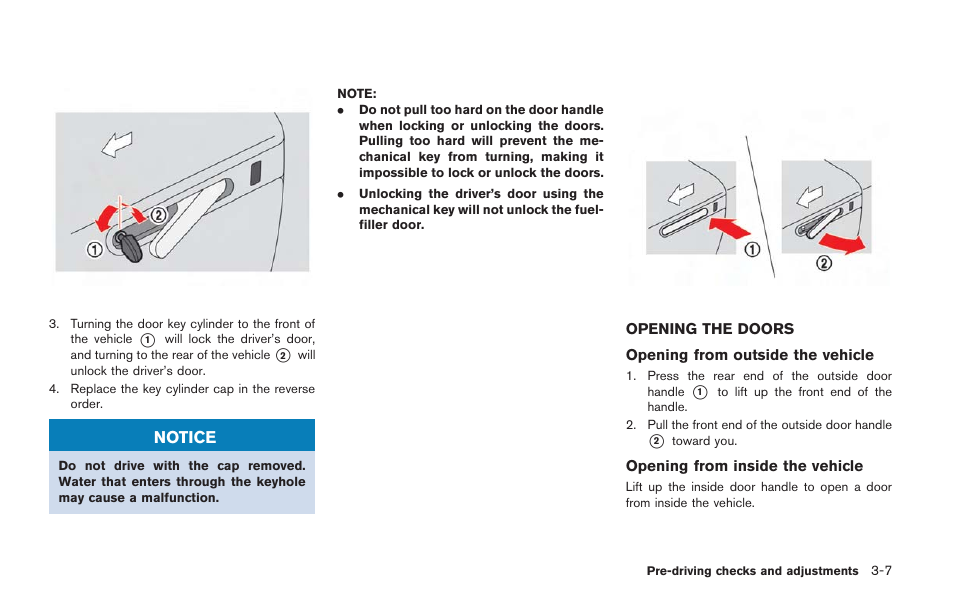 Opening the doors -7 | NISSAN 2014 GT R - Owner's Manual User Manual | Page 172 / 354