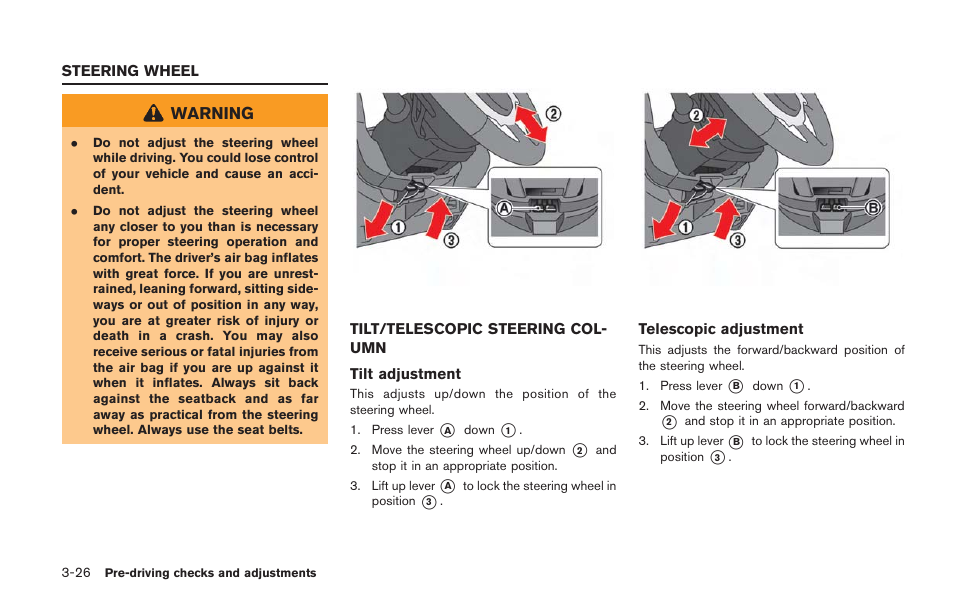 Steering wheel -26, Tilt/telescopic steering column -26 | NISSAN 2014 GT R - Owner's Manual User Manual | Page 191 / 354