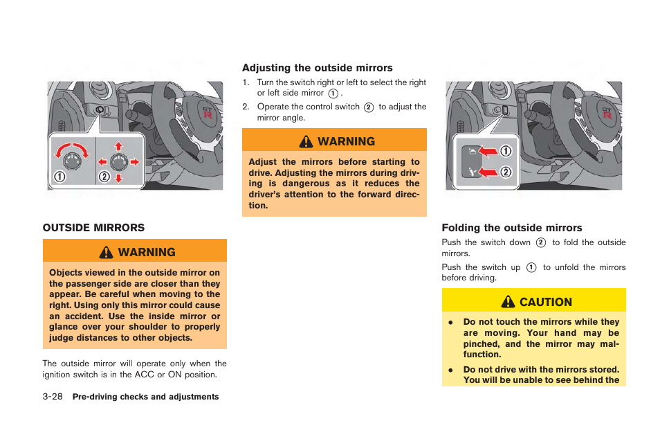 Outside mirrors -28 | NISSAN 2014 GT R - Owner's Manual User Manual | Page 193 / 354