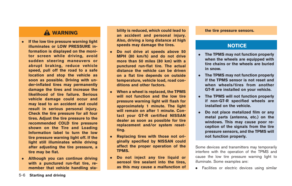 Warning, Notice | NISSAN 2014 GT R - Owner's Manual User Manual | Page 203 / 354