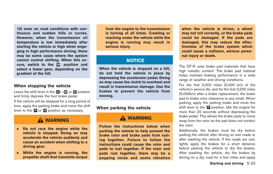 Warning, Notice | NISSAN 2014 GT R - Owner's Manual User Manual | Page 220 / 354