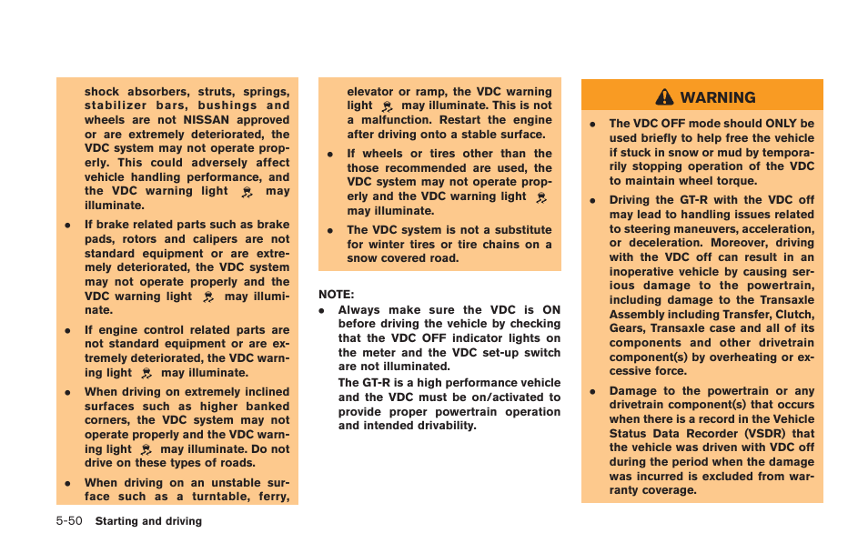 Warning | NISSAN 2014 GT R - Owner's Manual User Manual | Page 247 / 354