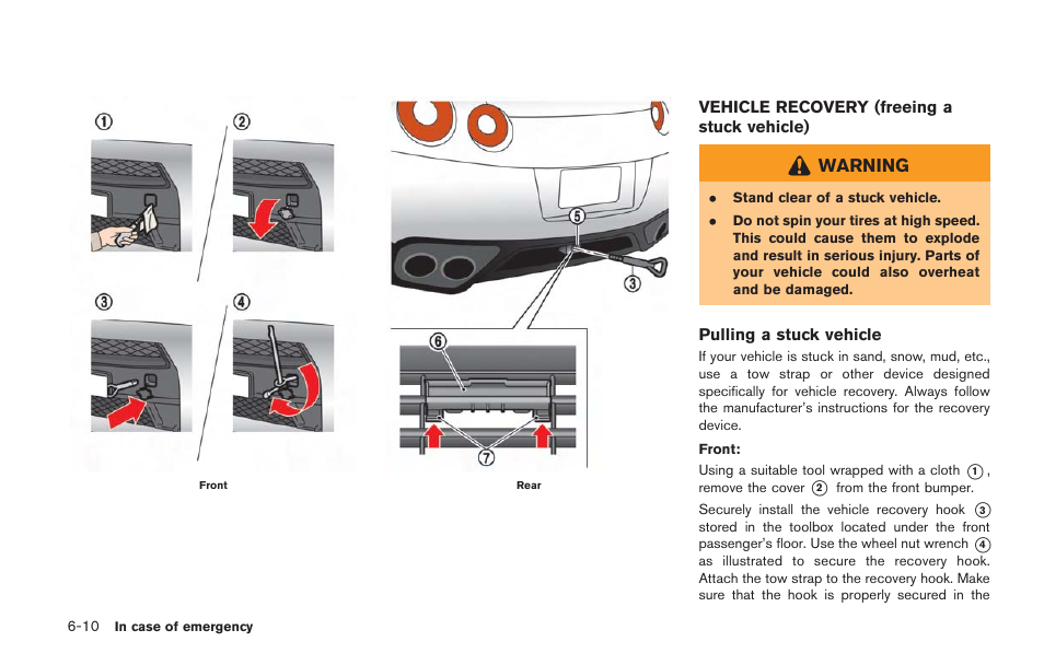 Vehicle recovery (freeing a stuck vehicle) -10 | NISSAN 2014 GT R - Owner's Manual User Manual | Page 261 / 354