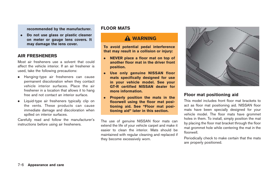 Air fresheners -6 floor mats -6 | NISSAN 2014 GT R - Owner's Manual User Manual | Page 269 / 354