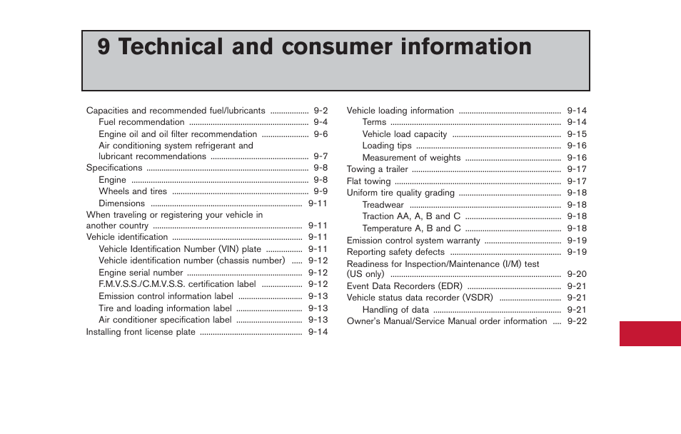 Technical and consumer information, 9 technical and consumer information | NISSAN 2014 GT R - Owner's Manual User Manual | Page 320 / 354