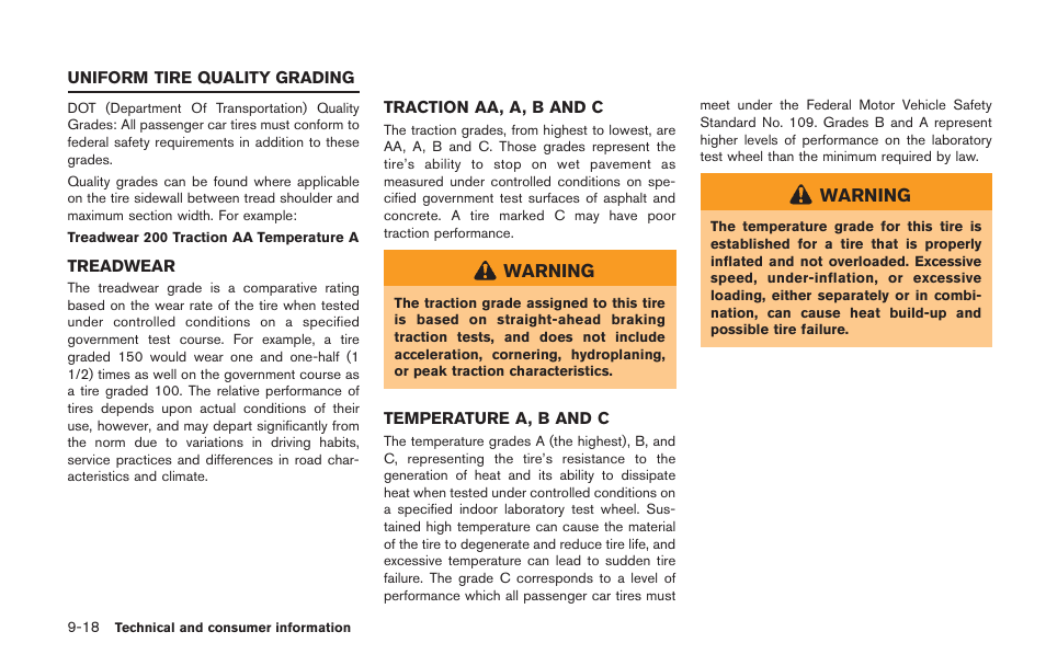 Uniform tire quality grading -18 | NISSAN 2014 GT R - Owner's Manual User Manual | Page 337 / 354