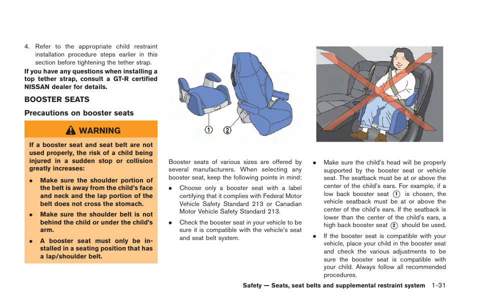 Booster seats -31 | NISSAN 2014 GT R - Owner's Manual User Manual | Page 80 / 354