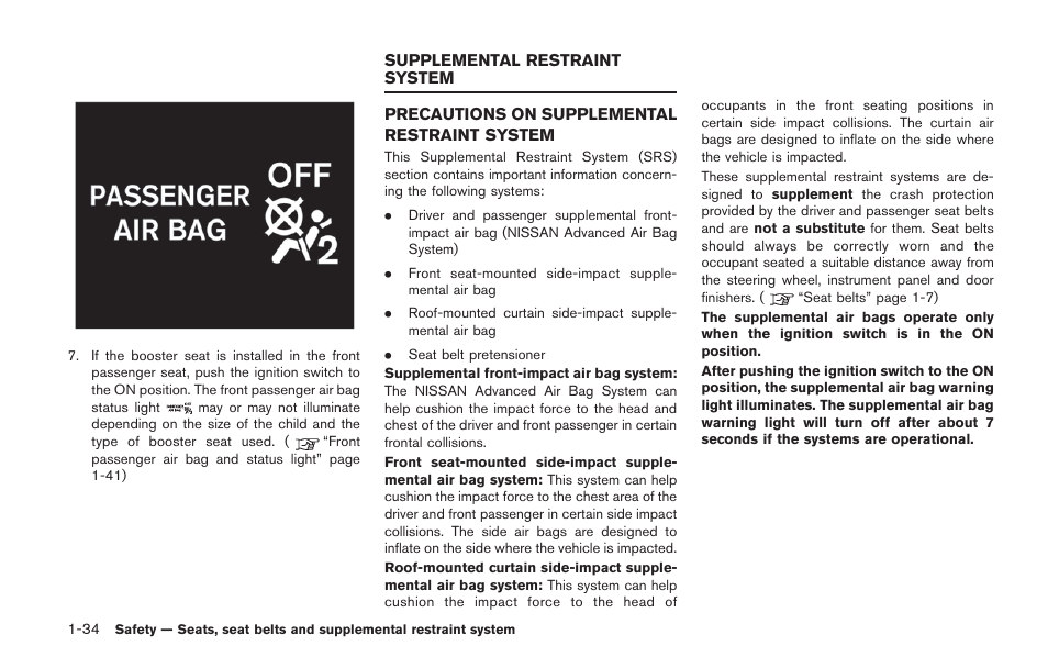 Supplemental restraint system -34, Precautions on supplemental restraint system -34 | NISSAN 2014 GT R - Owner's Manual User Manual | Page 83 / 354