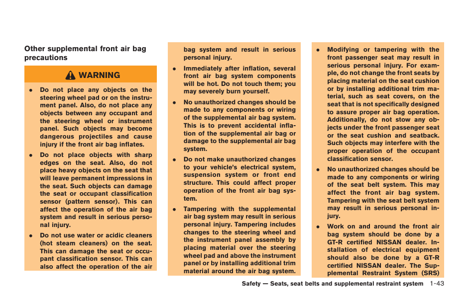 Warning | NISSAN 2014 GT R - Owner's Manual User Manual | Page 92 / 354
