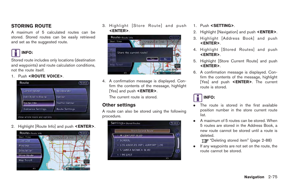 Storing route -75 | NISSAN 2014 GT R - Multi Function Display Owner's Manual User Manual | Page 102 / 314