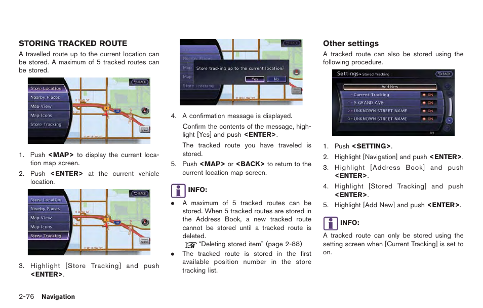 Storing tracked route -76 | NISSAN 2014 GT R - Multi Function Display Owner's Manual User Manual | Page 103 / 314