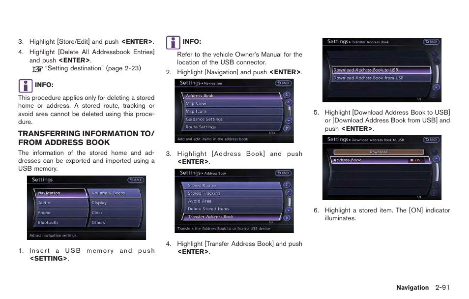 Transferring information to/from address book -91 | NISSAN 2014 GT R - Multi Function Display Owner's Manual User Manual | Page 118 / 314