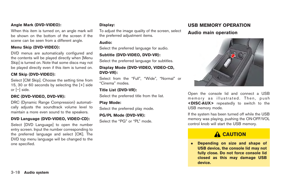 Usb memory operation -18, Caution | NISSAN 2014 GT R - Multi Function Display Owner's Manual User Manual | Page 145 / 314