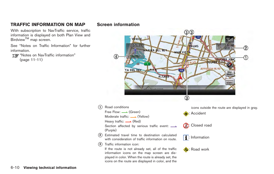 Traffic information on map -10 | NISSAN 2014 GT R - Multi Function Display Owner's Manual User Manual | Page 183 / 314