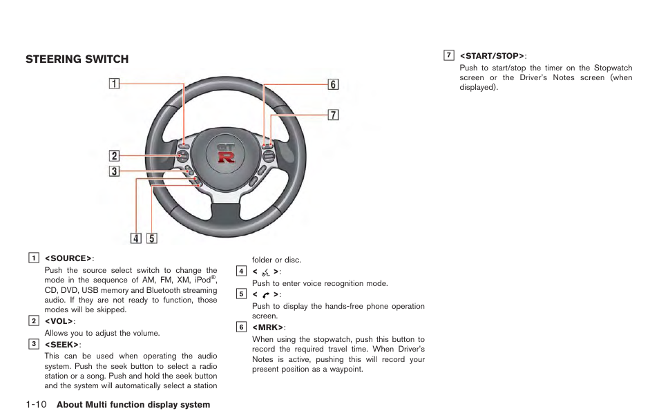 Steering switch -10 | NISSAN 2014 GT R - Multi Function Display Owner's Manual User Manual | Page 19 / 314