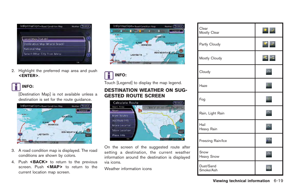 Destination weather on suggested route screen -19 | NISSAN 2014 GT R - Multi Function Display Owner's Manual User Manual | Page 192 / 314