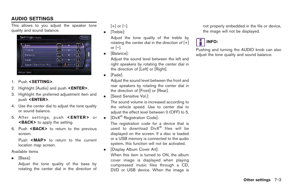 Audio settings -3 | NISSAN 2014 GT R - Multi Function Display Owner's Manual User Manual | Page 200 / 314
