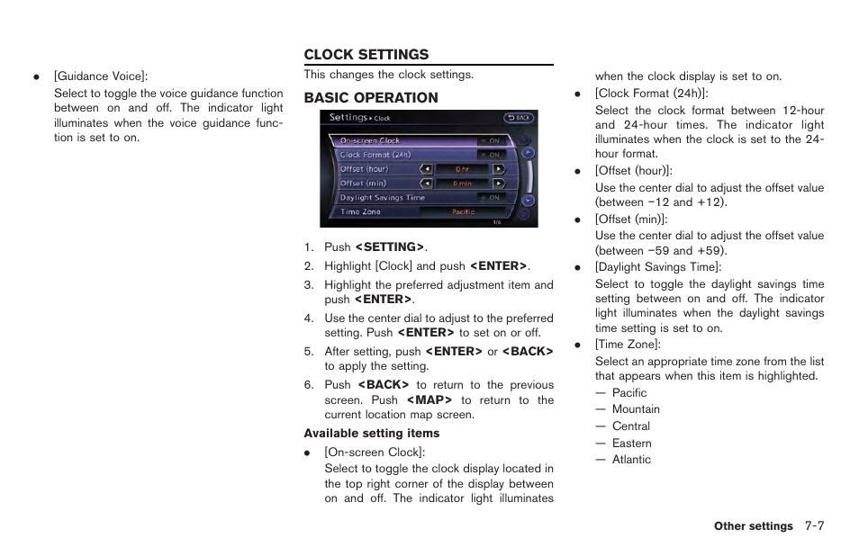 Clock settings -7, Basic operation -7 | NISSAN 2014 GT R - Multi Function Display Owner's Manual User Manual | Page 204 / 314