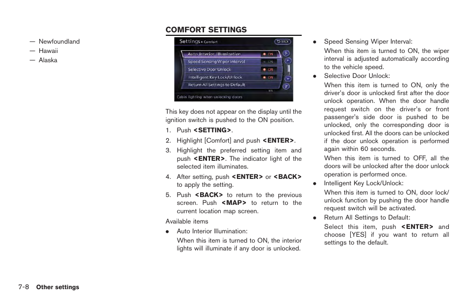 Comfort settings -8 | NISSAN 2014 GT R - Multi Function Display Owner's Manual User Manual | Page 205 / 314