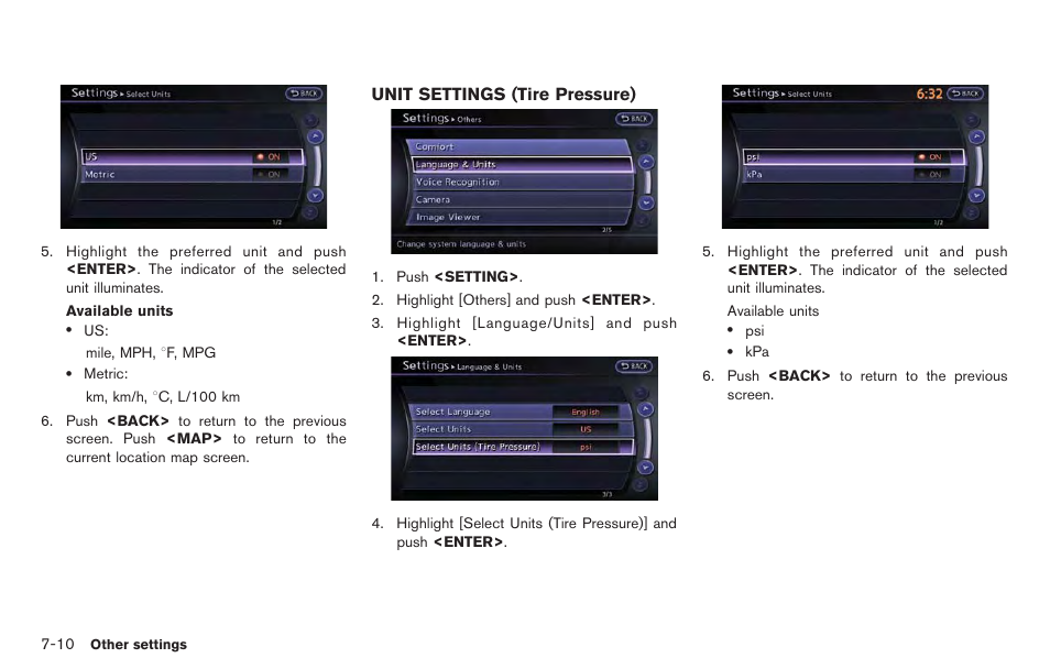 Unit settings (tire pressure) -10 | NISSAN 2014 GT R - Multi Function Display Owner's Manual User Manual | Page 207 / 314