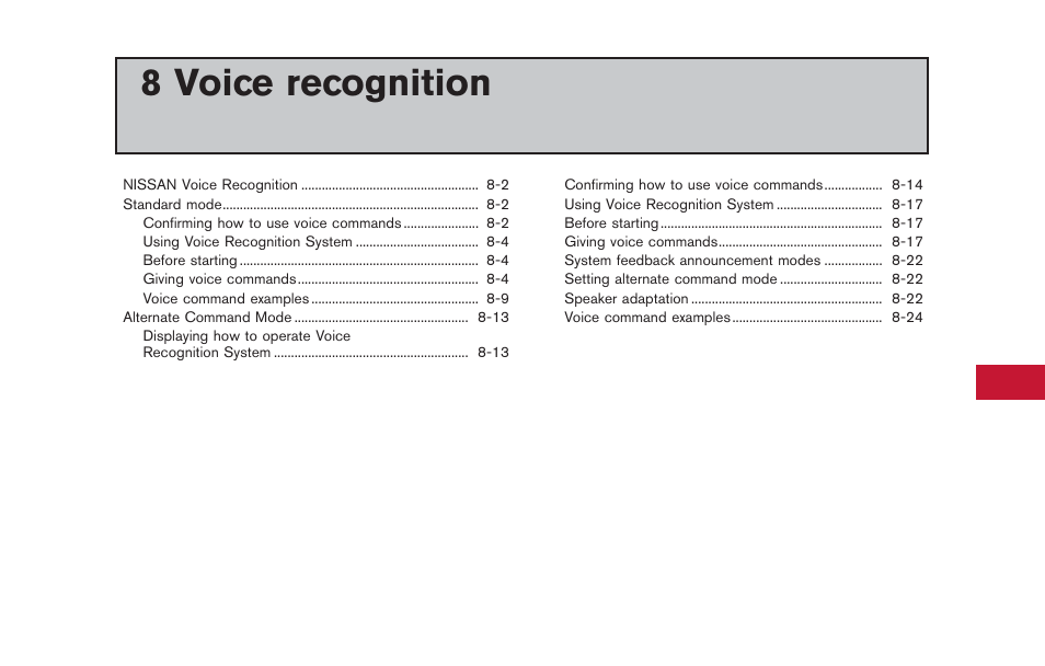 Voice recognition, 8 voice recognition | NISSAN 2014 GT R - Multi Function Display Owner's Manual User Manual | Page 210 / 314
