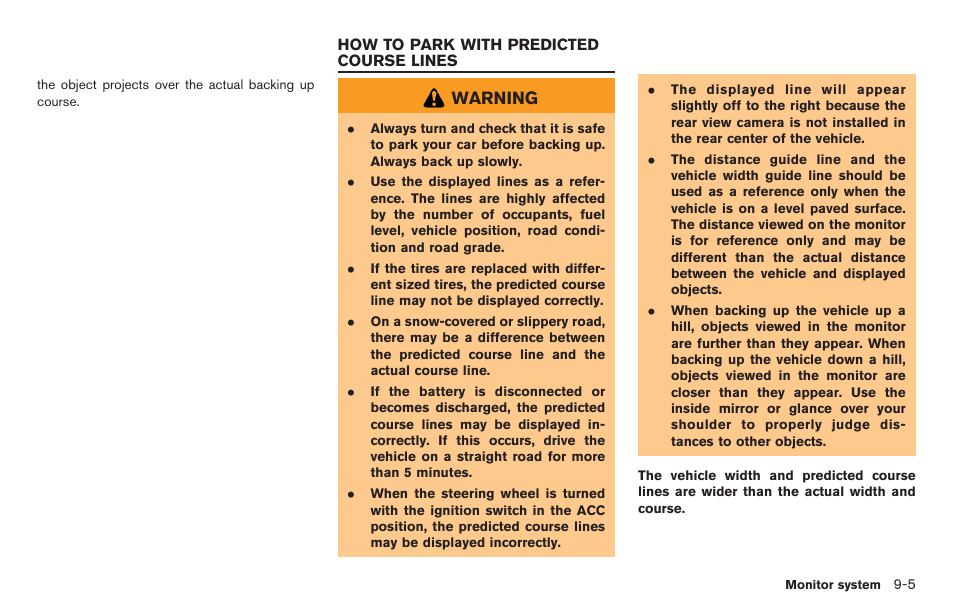 How to park with predicted course lines -5, Warning | NISSAN 2014 GT R - Multi Function Display Owner's Manual User Manual | Page 242 / 314