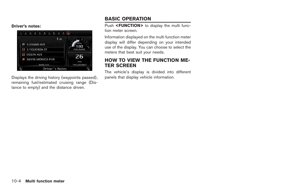 Basic operation -4, How to view the function meter screen -4 | NISSAN 2014 GT R - Multi Function Display Owner's Manual User Manual | Page 249 / 314