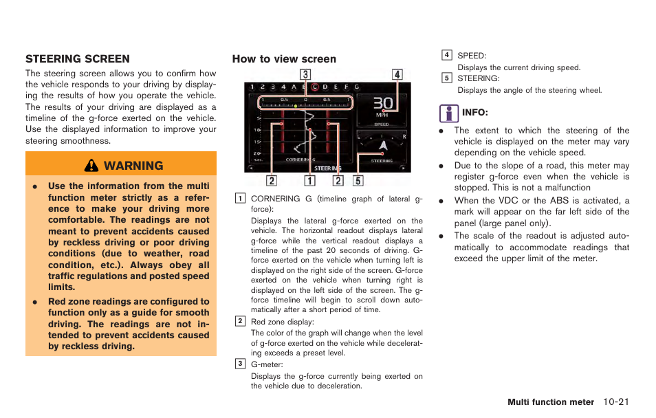 Steering screen -21, Warning | NISSAN 2014 GT R - Multi Function Display Owner's Manual User Manual | Page 266 / 314