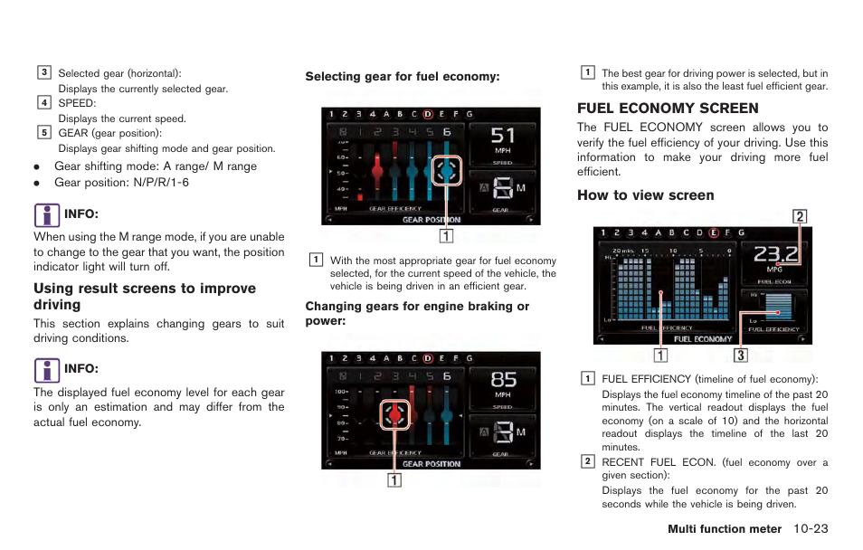 Fuel economy screen -23 | NISSAN 2014 GT R - Multi Function Display Owner's Manual User Manual | Page 268 / 314