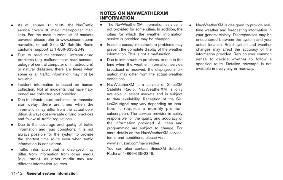 Notes on navweatherxm information -12 | NISSAN 2014 GT R - Multi Function Display Owner's Manual User Manual | Page 289 / 314