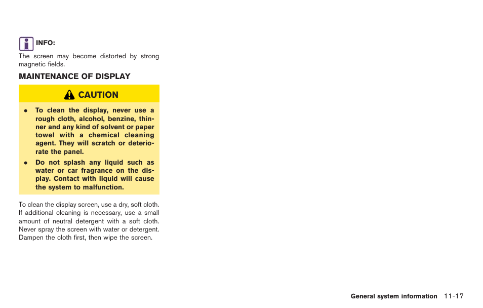 Maintenance of display -17, Caution | NISSAN 2014 GT R - Multi Function Display Owner's Manual User Manual | Page 294 / 314