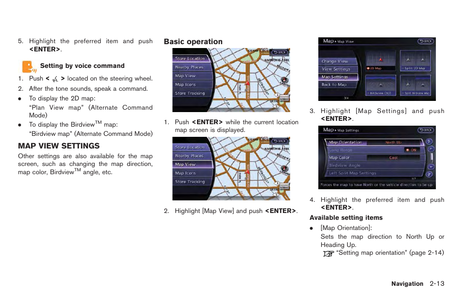 Map view settings -13 | NISSAN 2014 GT R - Multi Function Display Owner's Manual User Manual | Page 40 / 314