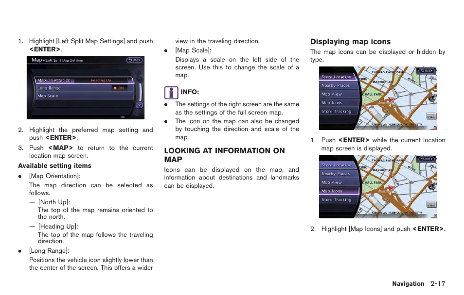 Looking at information on map -17 | NISSAN 2014 GT R - Multi Function Display Owner's Manual User Manual | Page 44 / 314